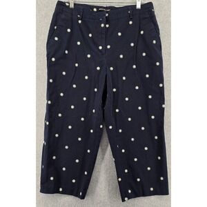 Briggs New York Navy Daisy Capri Pants Womens Sz 14 Crop Embroidered Beachy